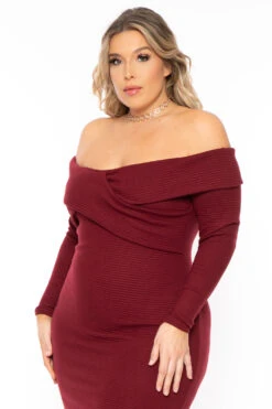 Plus Size Lydia Faux Cashmere Dress- Burgundy -Kitchensuppliesdeal curvy sense dresses plus size lydia faux cashmere dress burgundy 30931235405921