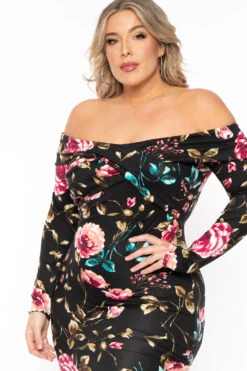 Plus Size Lydia Floral Midi Dress- Black -Kitchensuppliesdeal curvy sense dresses plus size lydia floral midi dress black 31138794078305