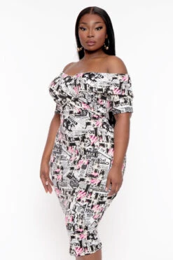 Plus Size Lydia Newspaper Print Dress- Multi 5 Plus Size Lydia Newspaper Print Dress- Multi -Kitchensuppliesdeal curvy sense dresses plus size lydia newspaper print dress multi 31923596689505