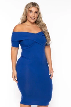 Plus Size Lydia Off The Shoulder Short Sleeve Dress- Blue -Kitchensuppliesdeal curvy sense dresses plus size lydia off the shoulder short sleeve dress blue 30026231873633