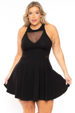 Plus Size Mesh-Inset Flare Dress - Black 5 Plus Size Mesh-Inset Flare Dress - Black -Kitchensuppliesdeal curvy sense dresses plus size mesh inset flare dress black 30077773971553