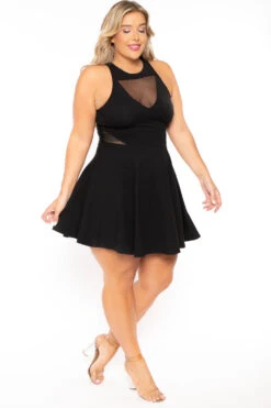 Plus Size Mesh-Inset Flare Dress - Black 7 Plus Size Mesh-Inset Flare Dress - Black -Kitchensuppliesdeal curvy sense dresses plus size mesh inset flare dress black 30077774790753