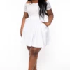 Plus Size Minnie Lace Top Short Sleeve Flare Dress - White 2 Plus Size Minnie Lace Top Short Sleeve Flare Dress - White -Kitchensuppliesdeal curvy sense dresses plus size minnie lace top short sleeve flare dress white 32335399518305