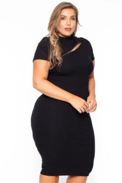 Plus Size Mock Neck Zipper Dress - Black -Kitchensuppliesdeal curvy sense dresses plus size mock neck zipper dress black 29447601455201