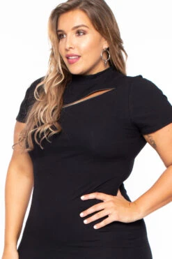 Plus Size Mock Neck Zipper Dress - Black -Kitchensuppliesdeal curvy sense dresses plus size mock neck zipper dress black 29447603552353