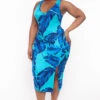 Plus Size Must Have Bodycon Palm Print Dress - Blue -Kitchensuppliesdeal curvy sense dresses plus size must have bodycon palm print dress blue 31763836895329