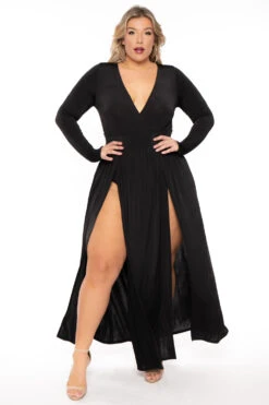 Plus Size Naomi M-Slit Dress- Black 6 Plus Size Naomi M-Slit Dress- Black -Kitchensuppliesdeal curvy sense dresses plus size naomi m slit dress black 30445748584545