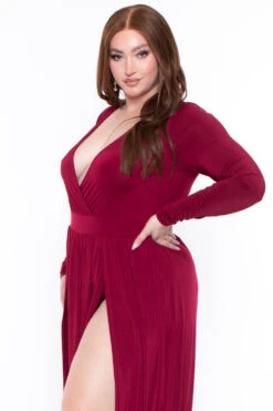 Plus Size Naomi M-Slit Dress- Burgundy 4 Plus Size Naomi M-Slit Dress- Burgundy -Kitchensuppliesdeal curvy sense dresses plus size naomi m slit dress burgundy 29440343801953