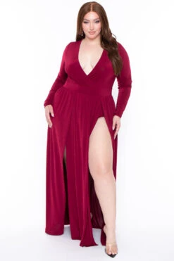 Plus Size Naomi M-Slit Dress- Burgundy 5 Plus Size Naomi M-Slit Dress- Burgundy -Kitchensuppliesdeal curvy sense dresses plus size naomi m slit dress burgundy 29440343867489
