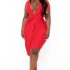 Plus Size Nezza Twist Front Short Sleeve Dress- Red 1 Plus Size Nezza Twist Front Short Sleeve Dress- Red -Kitchensuppliesdeal curvy sense dresses plus size nezza twist front short sleeve dress red 32213353955425