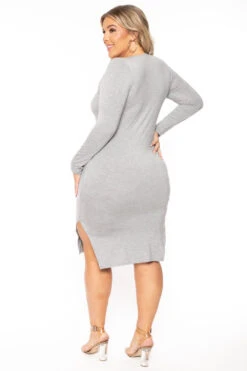 Plus Size Niela Midi Dress - Heather Grey -Kitchensuppliesdeal curvy sense dresses plus size niela midi dress heather grey 30098702696545