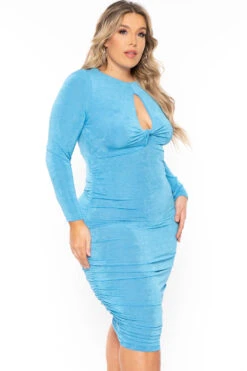 Plus Size Nilani Twist Front Midi Dress - Turquoise -Kitchensuppliesdeal curvy sense dresses plus size nilani twist front midi dress turquoise 31079920074849