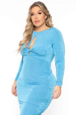 Plus Size Nilani Twist Front Midi Dress - Turquoise -Kitchensuppliesdeal curvy sense dresses plus size nilani twist front midi dress turquoise 31079941374049