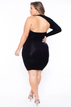 Plus Size One Sleeve Asymmetric Dress- Black -Kitchensuppliesdeal curvy sense dresses plus size one sleeve asymmetric dress black 29264182673505