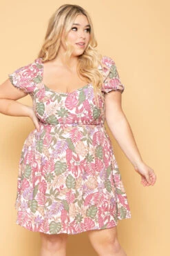 Plus Size Palm Beach Tropical Dress - Pink -Kitchensuppliesdeal curvy sense dresses plus size palm beach tropical dress pink 29586531450977