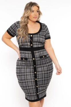 Plus Size Penelope Plaid Midi Dress- Grey 6 Plus Size Penelope Plaid Midi Dress- Grey -Kitchensuppliesdeal curvy sense dresses plus size penelope plaid midi dress grey 31791288877153