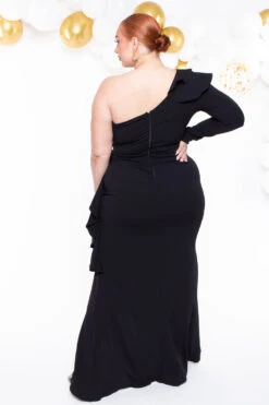 Plus Size Riku Asymmetric Ruffle Gown - Black -Kitchensuppliesdeal curvy sense dresses plus size riku asymmetric ruffle gown black 29264489185377