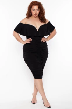 Plus Size Roni Ruched Bodycon Dress - Black -Kitchensuppliesdeal curvy sense dresses plus size roni ruched bodycon dress black 29262259814497