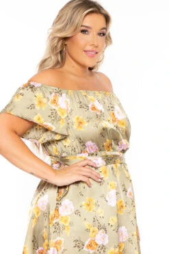 Plus Size Savannah Satin Off The Shoulder Dress - Olive -Kitchensuppliesdeal curvy sense dresses plus size savannah satin off the shoulder dress olive 30103590600801