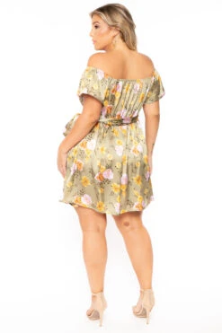 Plus Size Savannah Satin Off The Shoulder Dress - Olive -Kitchensuppliesdeal curvy sense dresses plus size savannah satin off the shoulder dress olive 30103590797409