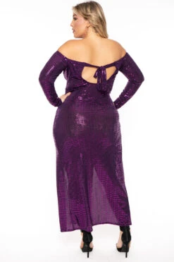 Plus Size Seline Sequins Slit Dress - Purple -Kitchensuppliesdeal curvy sense dresses plus size seline sequins slit dress purple 30512523083873