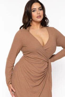 Plus Size Silvia Front Drape Dress - Khaki -Kitchensuppliesdeal curvy sense dresses plus size silvia front drape dress khaki 30881263878241