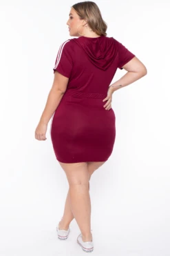 Plus Size Sporty Varsity Stripe Hoodie Dress - Burgundy 5 Plus Size Sporty Varsity Stripe Hoodie Dress - Burgundy -Kitchensuppliesdeal curvy sense dresses plus size sporty varsity stripe hoodie dress burgundy 29254189908065