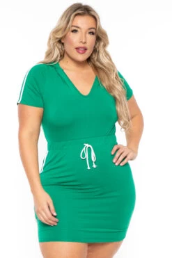 Plus Size Sporty Varsity Stripe Hoodie Dress - Green 3 Plus Size Sporty Varsity Stripe Hoodie Dress - Green -Kitchensuppliesdeal curvy sense dresses plus size sporty varsity stripe hoodie dress green 30453330804833