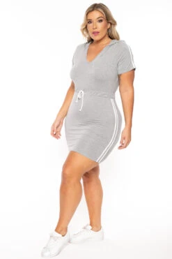 Plus Size Sporty Varsity Stripe Hoodie Dress - Heather Grey 6 Plus Size Sporty Varsity Stripe Hoodie Dress - Heather Grey -Kitchensuppliesdeal curvy sense dresses plus size sporty varsity stripe hoodie dress heather grey 30119497662561