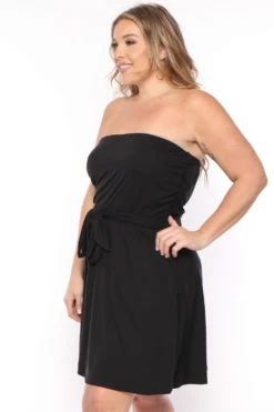 Plus Size Strapless Belted Flare Dress - Black 4 Plus Size Strapless Belted Flare Dress - Black -Kitchensuppliesdeal curvy sense dresses plus size strapless belted flare dress black 29703739277409