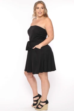 Plus Size Strapless Belted Flare Dress - Black 5 Plus Size Strapless Belted Flare Dress - Black -Kitchensuppliesdeal curvy sense dresses plus size strapless belted flare dress black 29703739408481