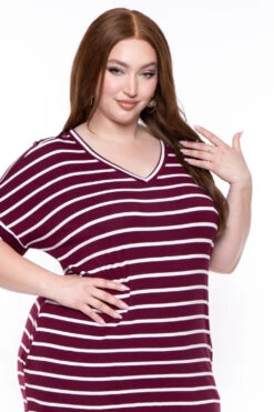 Plus Size Striped Basic T-Shirt Dress - Dark Burgundy 4 Plus Size Striped Basic T-Shirt Dress - Dark Burgundy -Kitchensuppliesdeal curvy sense dresses plus size striped basic t shirt dress dark burgundy 29439913263201
