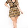 Plus Size Tai Plaid Pleated Dress- Yellow 2 Plus Size Tai Plaid Pleated Dress- Yellow -Kitchensuppliesdeal curvy sense dresses plus size tai plaid pleated dress yellow 31316042645601