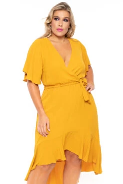 Bluebell Plus Size Tati Surplice Ruffle Dress - Mustard 5 Bluebell Plus Size Tati Surplice Ruffle Dress - Mustard -Kitchensuppliesdeal curvy sense dresses plus size tati surplice ruffle dress mustard 30176497303649