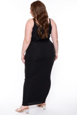 Plus Size Tess Ribbed Maxi Dress - Black -Kitchensuppliesdeal curvy sense dresses plus size tess ribbed maxi dress black 29448386216033