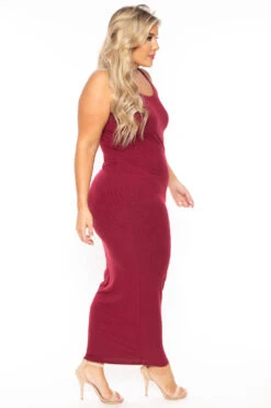 Plus Size Tess Ribbed Maxi Dress - Burgundy -Kitchensuppliesdeal curvy sense dresses plus size tess ribbed maxi dress burgundy 30103450189921