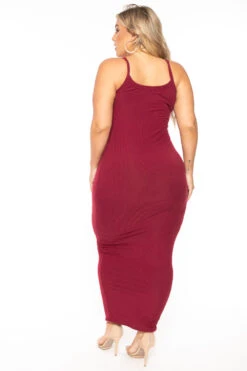 Plus Size Tess Ribbed Maxi Dress - Burgundy -Kitchensuppliesdeal curvy sense dresses plus size tess ribbed maxi dress burgundy 30103450255457
