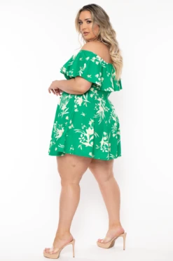Plus Size Tiaanie Off The Shoulder Fit And Flare Dress- Green 5 Plus Size Tiaanie Off The Shoulder Fit And Flare Dress- Green -Kitchensuppliesdeal curvy sense dresses plus size tiaanie off the shoulder fit and flare dress green 32199360446561
