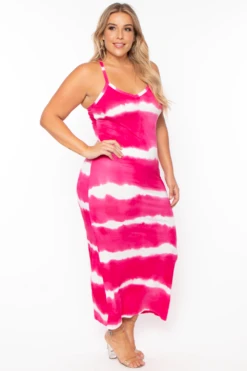 Plus Size Tie Dye Racerback Maxi Dress - Fuchsia -Kitchensuppliesdeal curvy sense dresses plus size tie dye racerback maxi dress pink 29255492632673