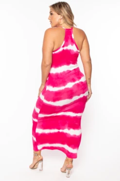 Plus Size Tie Dye Racerback Maxi Dress - Fuchsia -Kitchensuppliesdeal curvy sense dresses plus size tie dye racerback maxi dress pink 29255492730977
