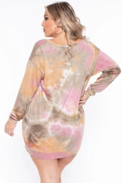 Plus Size Tie-Dye Sweatshirt Dress - Olive -Kitchensuppliesdeal curvy sense dresses plus size tie dye sweatshirt dress olive 29270331162721