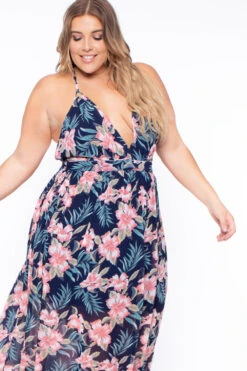 Plus Size Tropical Print Maxi Dress - Navy 4 Plus Size Tropical Print Maxi Dress - Navy -Kitchensuppliesdeal curvy sense dresses plus size tropical print maxi dress navy 29257273278561