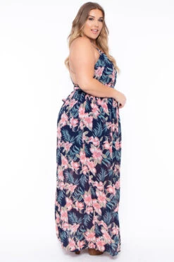 Plus Size Tropical Print Maxi Dress - Navy 5 Plus Size Tropical Print Maxi Dress - Navy -Kitchensuppliesdeal curvy sense dresses plus size tropical print maxi dress navy 29257273868385