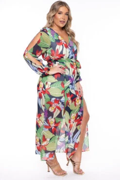Plus Size Tropical Vibes Maxi Dress - Multi -Kitchensuppliesdeal curvy sense dresses plus size tropical vibes maxi dress multi 29448467939425