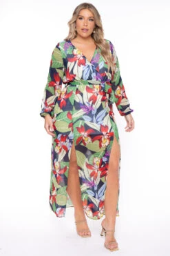 Plus Size Tropical Vibes Maxi Dress - Multi -Kitchensuppliesdeal curvy sense dresses plus size tropical vibes maxi dress multi 29448479113313