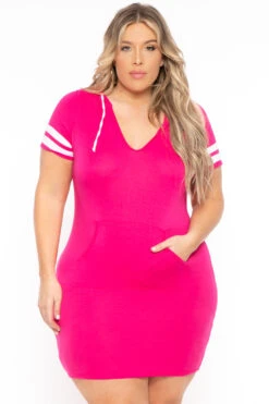 Plus Size Varsity Stripe Hoodie Dress - Fuchsia 5 Plus Size Varsity Stripe Hoodie Dress - Fuchsia -Kitchensuppliesdeal curvy sense dresses plus size varsity stripe hoodie dress fuchsia 31867384856673