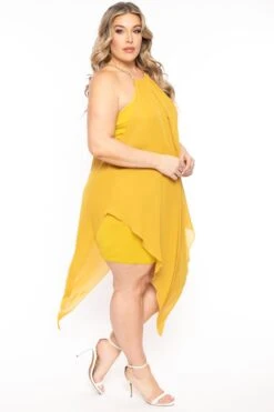 Plus Size Vivian Chain Halter Dress - Mustard -Kitchensuppliesdeal curvy sense dresses plus size vivian chain halter dress mustard 31475742638177