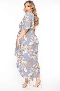 Plus Size Willow Palm High Low Dress - Blue -Kitchensuppliesdeal curvy sense dresses plus size willow palm high low dress blue 31449390776417