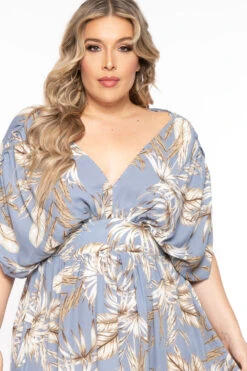 Plus Size Willow Palm High Low Dress - Blue -Kitchensuppliesdeal curvy sense dresses plus size willow palm high low dress blue 31449391136865
