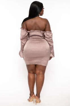 Plus Size Zenaida Off The Shoulder Bodycon Dress - Mocha -Kitchensuppliesdeal curvy sense dresses plus size zenaida off the shoulder bodycon dress mocha 31791772500065